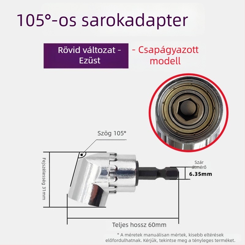 105°-os bit szögadapter, 90°-os fúró szögadapter, csavarhúzó csatlakozó elektromos csavarozóhoz