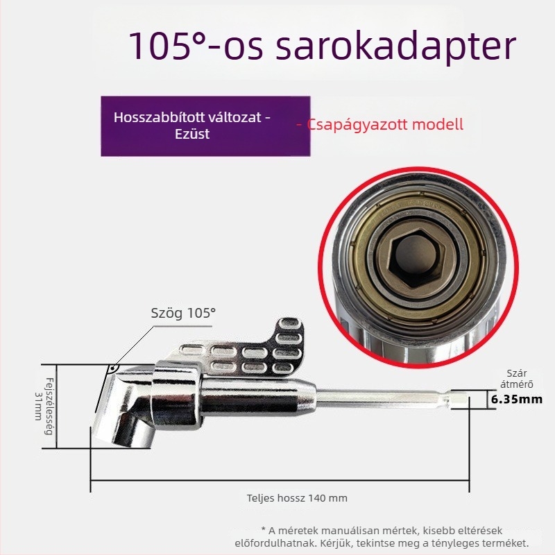 105°-os bit szögadapter, 90°-os fúró szögadapter, csavarhúzó csatlakozó elektromos csavarozóhoz