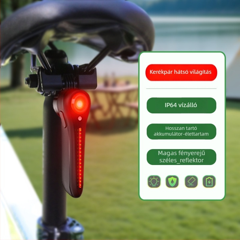 COOLWAL Intelligens szenzoros hátsó lámpa kerékpárhoz, fékfunkcióval, újratölthető, MTB és országúti kerékpárokhoz éjszakai tekeréshez, testreszabható
