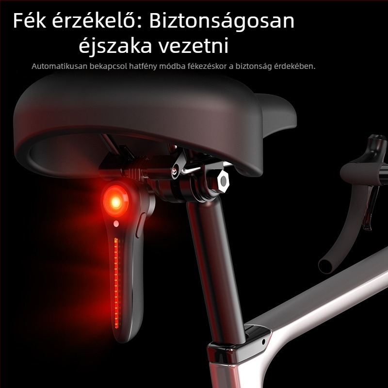 COOLWAL Intelligens szenzoros hátsó lámpa kerékpárhoz, fékfunkcióval, újratölthető, MTB és országúti kerékpárokhoz éjszakai tekeréshez, testreszabható