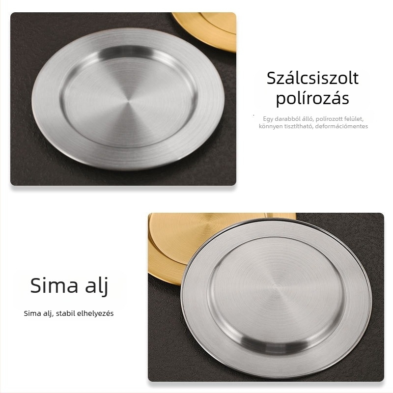 Koreai stílusú rozsdamentes acél kerek tál, sík élű, vastagított kialakítás, grillsütőhöz és gyümölcsökhöz alkalmas, sekély tál arany színben