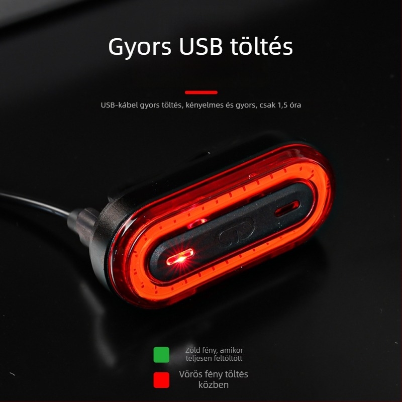 Hátsó kerékpárlámpa BK400 – USB töltés, intelligens figyelmeztetés, éjszakai tekerés, hegyi kerékpár, Quan Xin