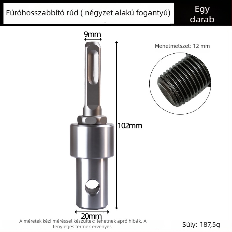 Univerzális adapter ütvefúróhoz: négyzetes és kerek tengely, hex kulcs, 1/2 hüvelykes csatlakozás