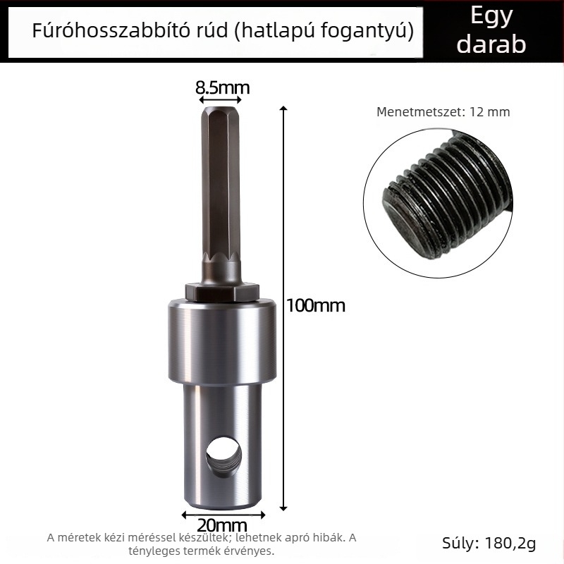 Univerzális adapter ütvefúróhoz: négyzetes és kerek tengely, hex kulcs, 1/2 hüvelykes csatlakozás