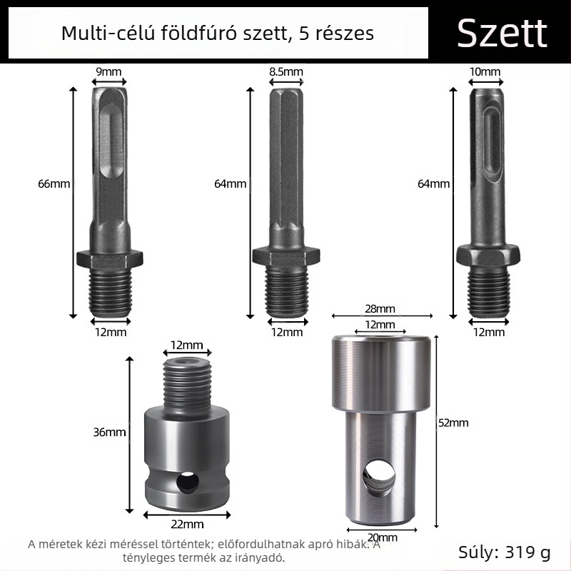 Univerzális adapter ütvefúróhoz: négyzetes és kerek tengely, hex kulcs, 1/2 hüvelykes csatlakozás