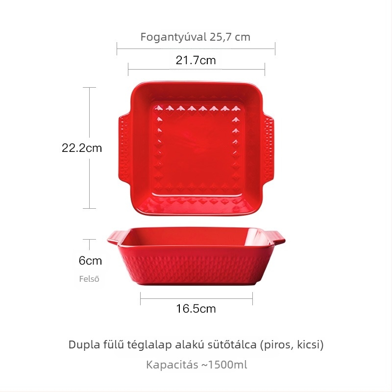 Porcelán sütőedény, téglalap alakú, dupla fogantyúval, nordic stílus, egyszínű mintázat