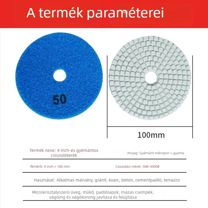 Gyémánt-gyanta csiszolókorong kőhöz, 50# szemcse, modell: 4inch water mill tablets, márka: Jiujiu hardware
