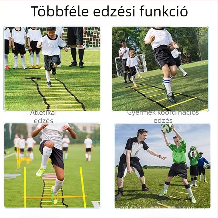 Futball-agilitási létra akadályokkal, kötél-létra, csúszásmentes felület, gyorsasági edzés és fitnesz