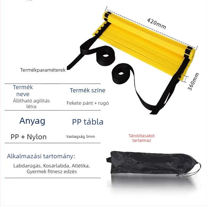 Futball-agilitási létra akadályokkal, kötél-létra, csúszásmentes felület, gyorsasági edzés és fitnesz