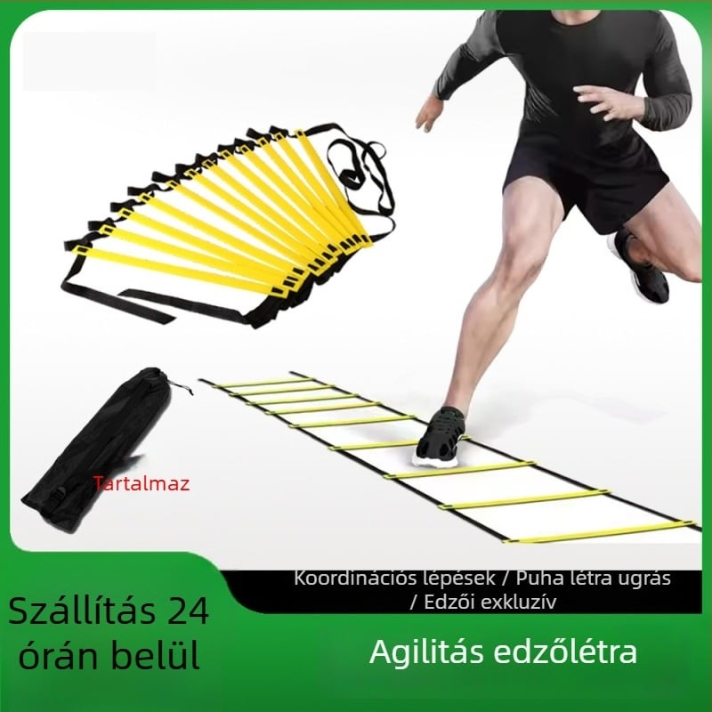 Futball-agilitási létra akadályokkal, kötél-létra, csúszásmentes felület, gyorsasági edzés és fitnesz