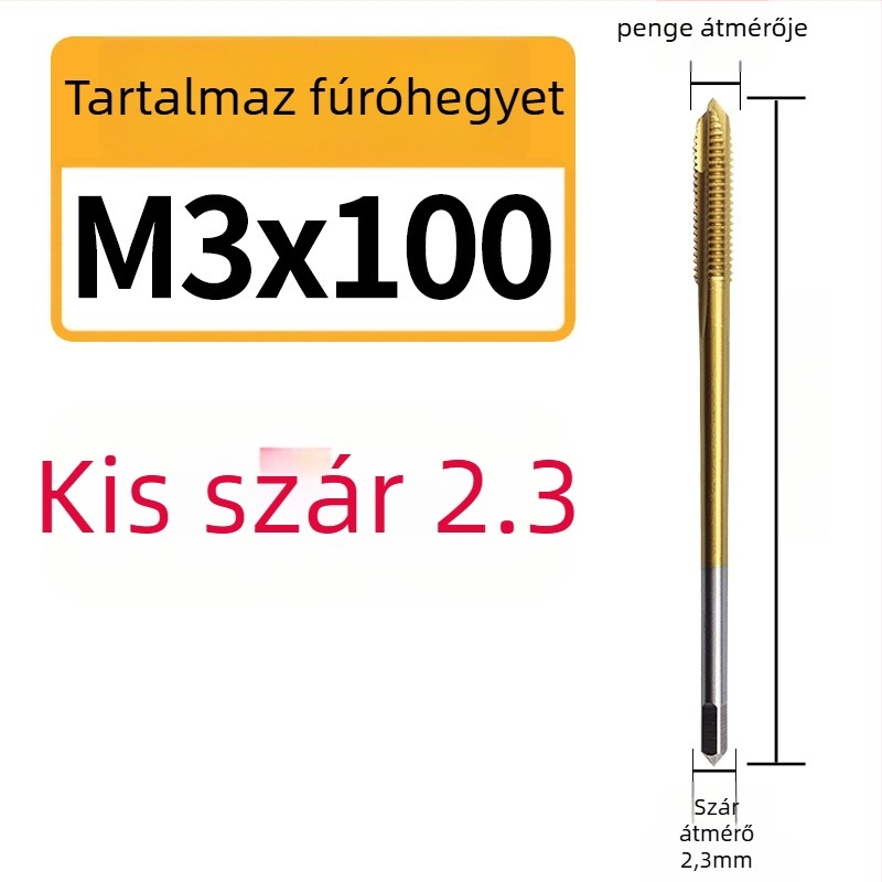 Kobaltot tartalmú, hosszabb kis markolatú menetfúró spirálhasadékkal, rozsdamentes acélból készült mélyfuratokhoz