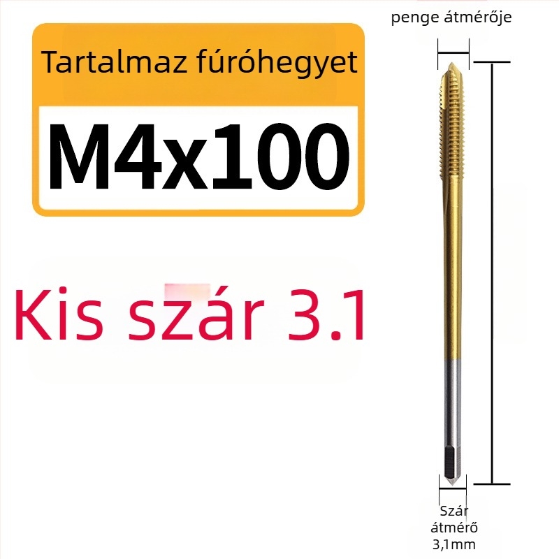 Kobaltot tartalmú, hosszabb kis markolatú menetfúró spirálhasadékkal, rozsdamentes acélból készült mélyfuratokhoz