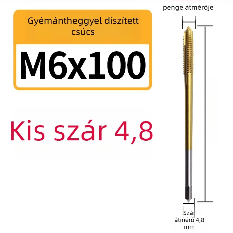 Kobaltot tartalmú, hosszabb kis markolatú menetfúró spirálhasadékkal, rozsdamentes acélból készült mélyfuratokhoz