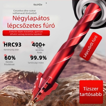 Csempéhez való fúró, négyélű recés excentrikus ütéses dizájn, száraz fúráshoz, kiterjesztett pozicionálás, nagy szilárdságú csempéhez