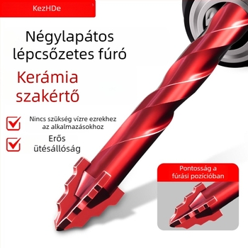 Csempéhez való fúró, négyélű recés excentrikus ütéses dizájn, száraz fúráshoz, kiterjesztett pozicionálás, nagy szilárdságú csempéhez