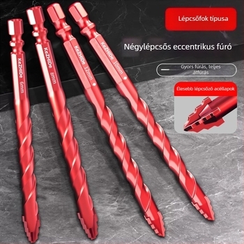 Csempéhez való fúró, négyélű recés excentrikus ütéses dizájn, száraz fúráshoz, kiterjesztett pozicionálás, nagy szilárdságú csempéhez
