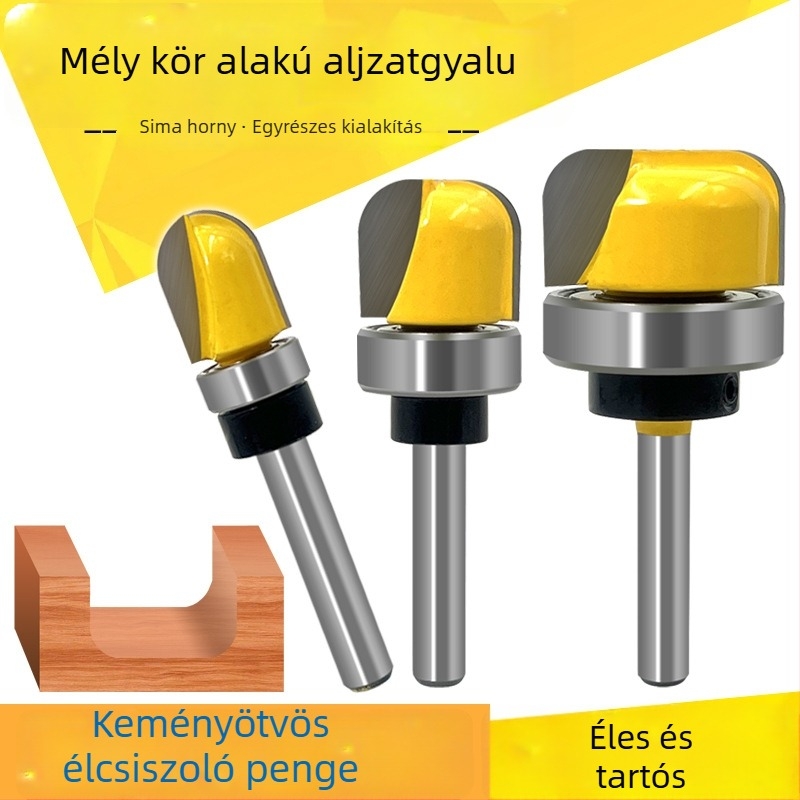 Famegmunkáló marószerszám készlet, 3 részes, 6 mm-es szárral, kerek aljú, csapágyazással, marógépekhez