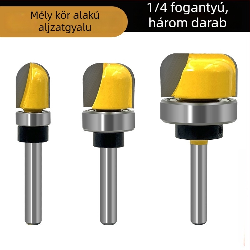 Famegmunkáló marószerszám készlet, 3 részes, 6 mm-es szárral, kerek aljú, csapágyazással, marógépekhez