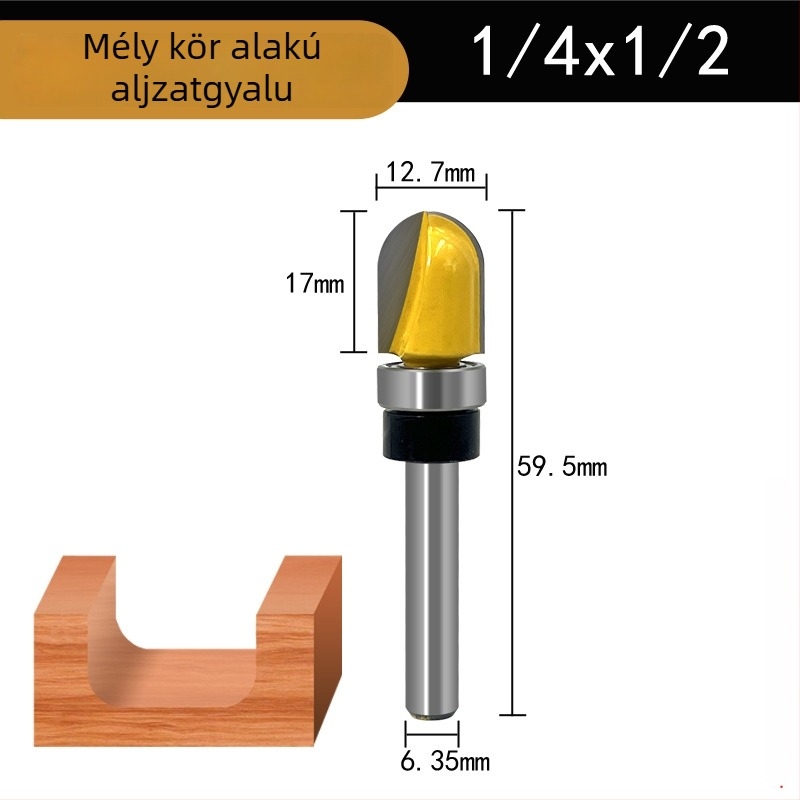 Famegmunkáló marószerszám készlet, 3 részes, 6 mm-es szárral, kerek aljú, csapágyazással, marógépekhez