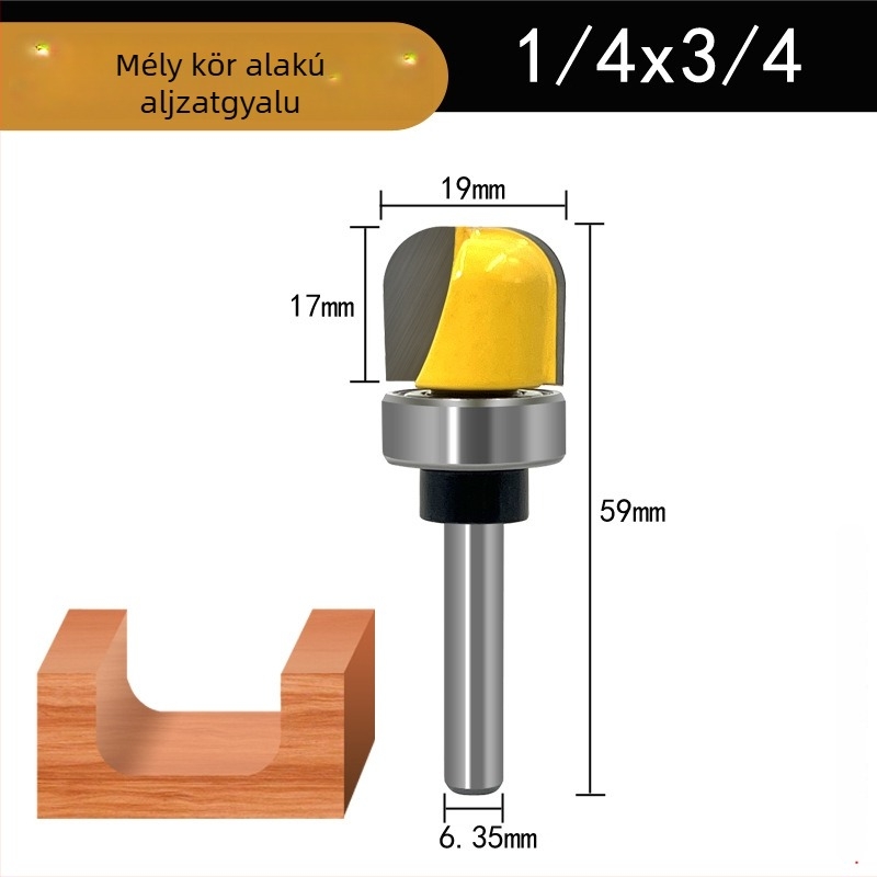 Famegmunkáló marószerszám készlet, 3 részes, 6 mm-es szárral, kerek aljú, csapágyazással, marógépekhez