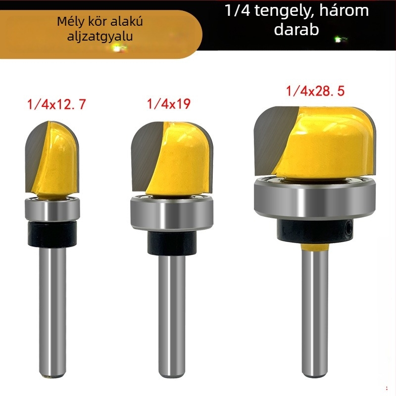 Famegmunkáló marószerszám készlet, 3 részes, 6 mm-es szárral, kerek aljú, csapágyazással, marógépekhez