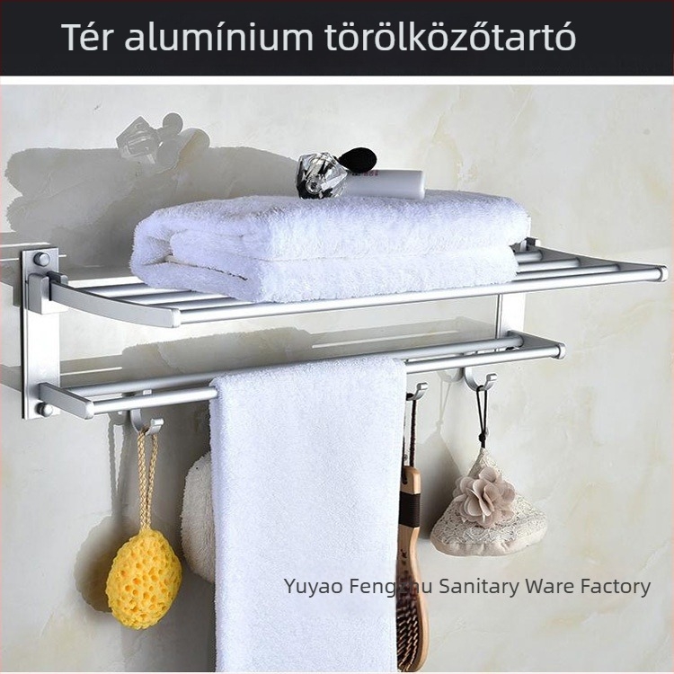 Space alumínium törölközőtartó, kétállású összecsukható fürdőszobai tároló, fúrás nélküli szerelés, méretek 40/50/60/70 cm