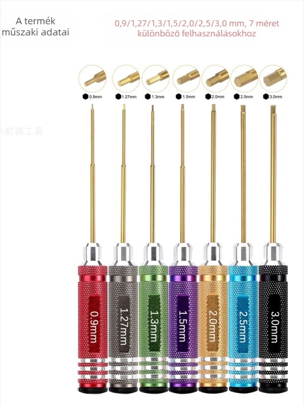 Modellekhez készült hatszögfejű csavarhúzó készlet repülőgépekhez és modellautókhoz, titán-bevonatú, edzett szénacélból, sokoldalú szétszerelésre és összeszerelésre, tartalmaz kulcsot és szerszámtartót