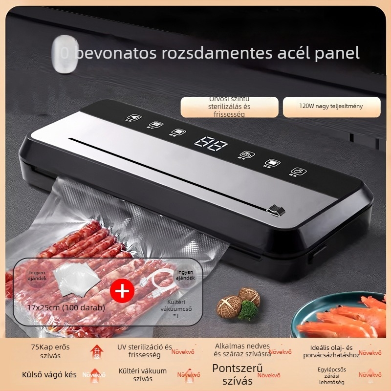 Teljesen automata élelmiszer-vákuumcsomagoló gép, otthoni és kereskedelmi használatra, nedves és száraz anyagokhoz, műanyag lezárás és frissesség megőrzése