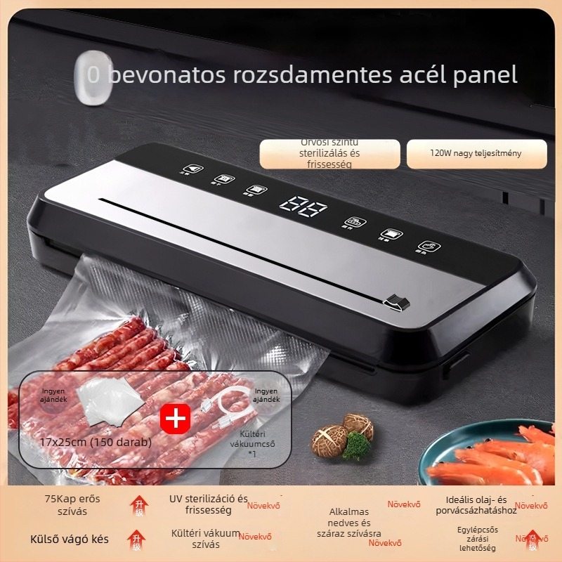 Teljesen automata élelmiszer-vákuumcsomagoló gép, otthoni és kereskedelmi használatra, nedves és száraz anyagokhoz, műanyag lezárás és frissesség megőrzése