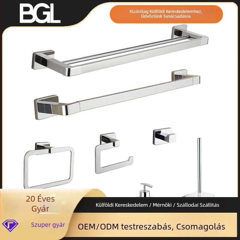 Fürdőszobai törölközőtartó készlet – cinkötvözet, elektroplatolt felület, teherbírás 10 kg, 1 szint, modern minimalista stílus