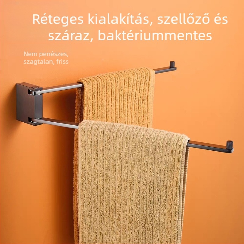 Forgatható kétszintes törölközőtartó réz-krómozott bevonattal – furatos szerelés, teherbírás 20 kg