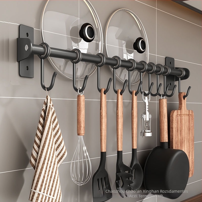 Konyhai falra szerelhető fogas polc, szénacél, sütőfesték bevonat, modern minimalista stílus, 300 g, modell HSCFG