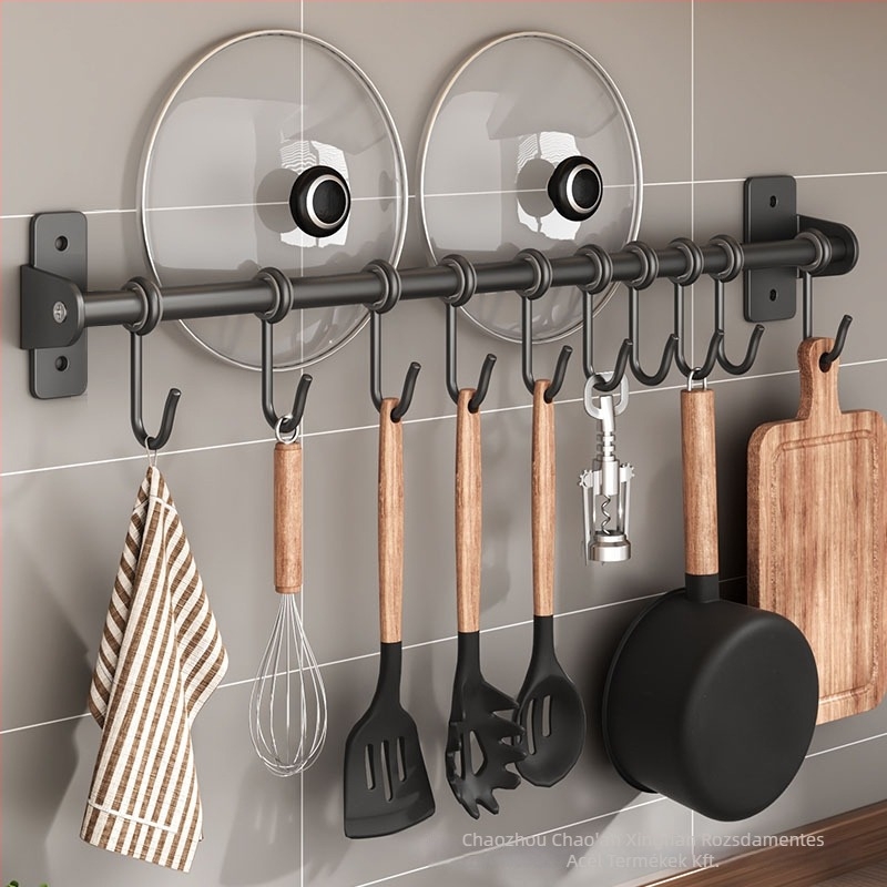 Konyhai falra szerelhető fogas polc, szénacél, sütőfesték bevonat, modern minimalista stílus, 300 g, modell HSCFG