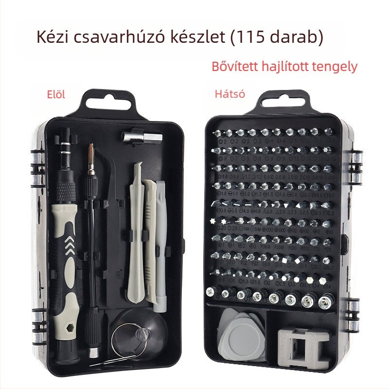 115-in-1 mágneses és szigetelt csavarhúzó készlet otthoni, mobiltelefonos és számítógépes javításokra Ni-Cr acélból