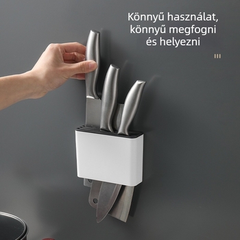 Konyhai falra szerelhető kés-tároló, többfunkciós, telepítés nélkül, műanyag, falra akasztható, modern minimalista stílus, Ming Ang