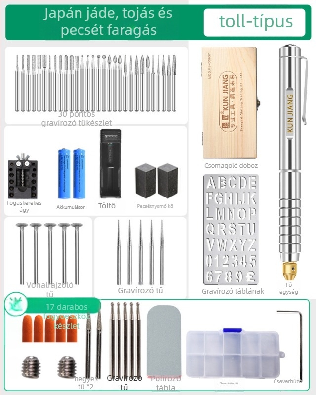 Név­táblákhoz és fém/jád gravírozáshoz használható gravíró toll — akkumulátoros működés, DC 10-30V, Márka: Other, Alkalmazási terület: névtáblák és fém/jád gravírozás