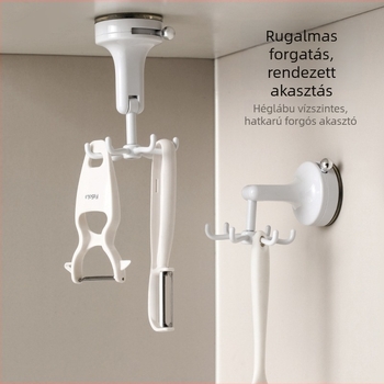 FaSoLa PVC konyhai falra szerelhető tárolópolc szívó kupakkal és forgó akasztókkal – modern minimalist stílus, 75 g