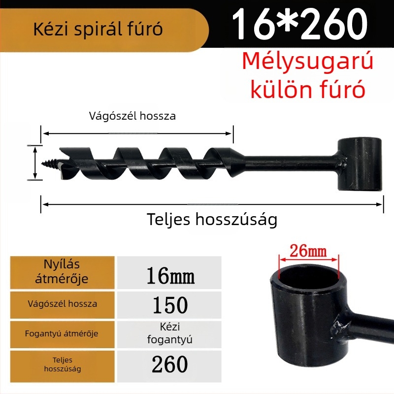 Kézi spirálfúró famegmunkáláshoz, hosszított kivitel