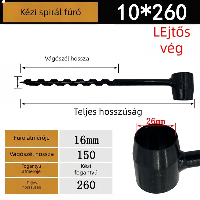 Kézi spirálfúró famegmunkáláshoz, hosszított kivitel