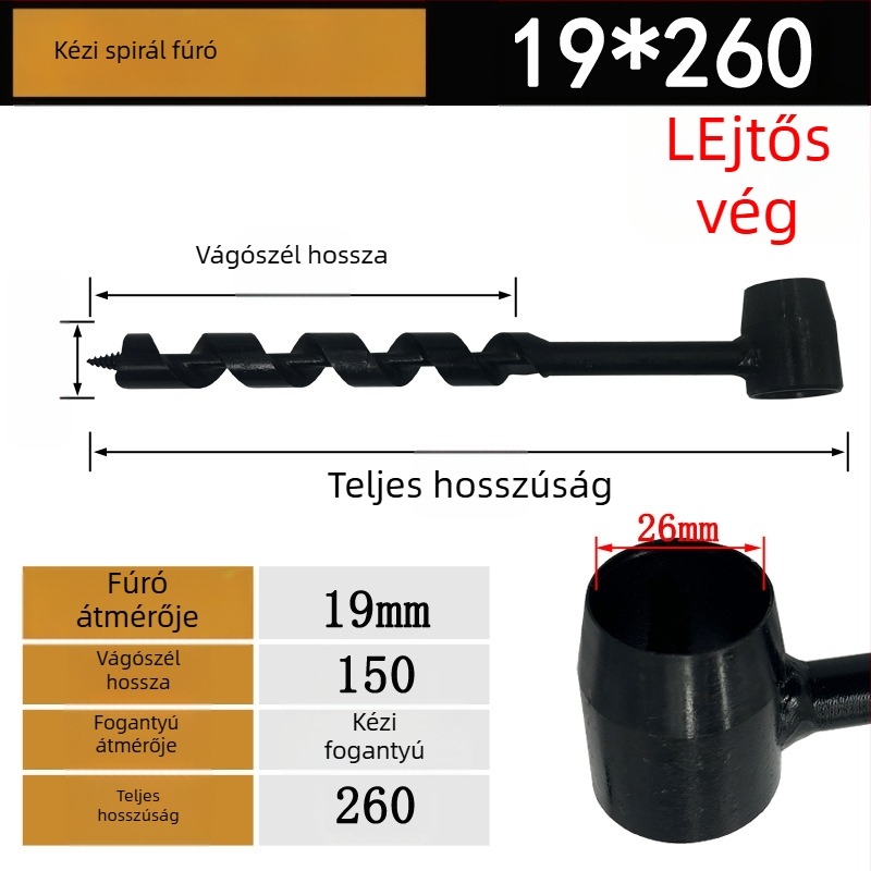Kézi spirálfúró famegmunkáláshoz, hosszított kivitel