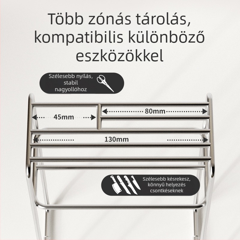 304 rozsdamentes acélból készült falra szerelhető késtartó és vágódeszka tartó, konyhai tároló