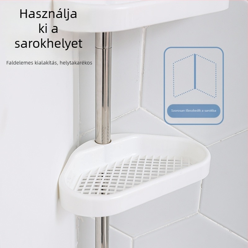 Fúrás nélküli, többfunkciós sarokpolc fürdőszobához, rozsdamentes acél, 4 szint, modell ADS-190, Adderson, teherbírás 20 kg