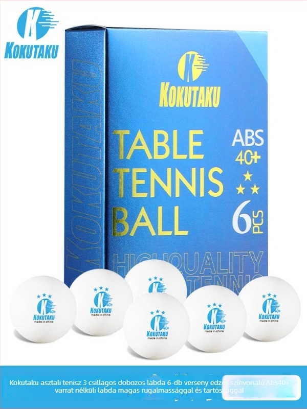 Kokutaku asztalitenisz labdák, 3 csillagos, 6 darabos dobozban, ABS anyag, varrott felület, verseny/edzés szint