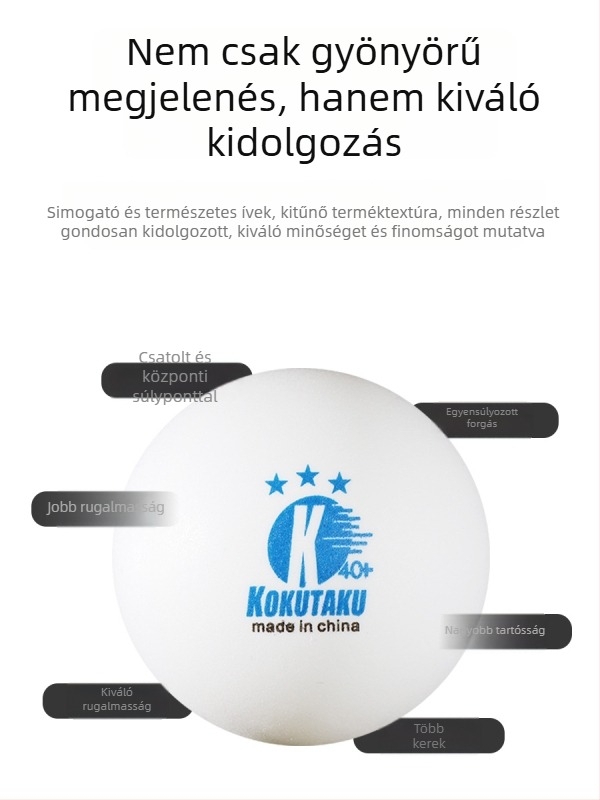 Kokutaku asztalitenisz labdák, 3 csillagos, 6 darabos dobozban, ABS anyag, varrott felület, verseny/edzés szint