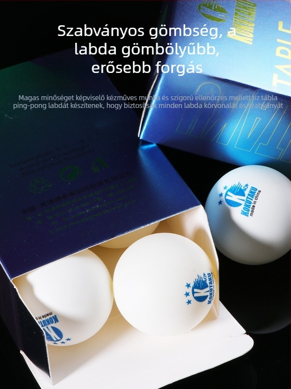 Kokutaku asztalitenisz labdák, 3 csillagos, 6 darabos dobozban, ABS anyag, varrott felület, verseny/edzés szint