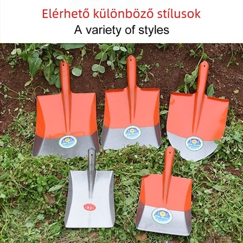 Mangánacél lapát, teljes acél felépítés, fa nyél, négyszögletes sík fejű fej, szén- és kertészeti használatra