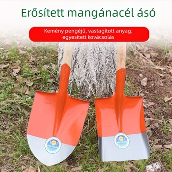 Mangánacél lapát, teljes acél felépítés, fa nyél, négyszögletes sík fejű fej, szén- és kertészeti használatra