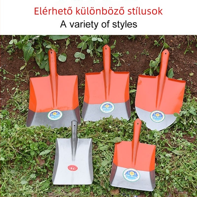 Mangánacél lapát, teljes acél felépítés, fa nyél, négyszögletes sík fejű fej, szén- és kertészeti használatra