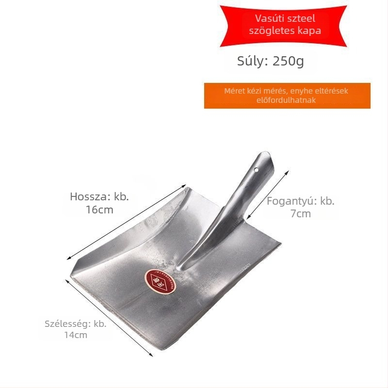 Mangánacél lapát, teljes acél felépítés, fa nyél, négyszögletes sík fejű fej, szén- és kertészeti használatra