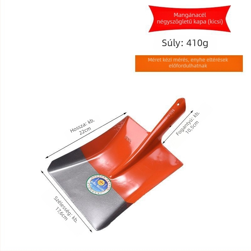 Mangánacél lapát, teljes acél felépítés, fa nyél, négyszögletes sík fejű fej, szén- és kertészeti használatra